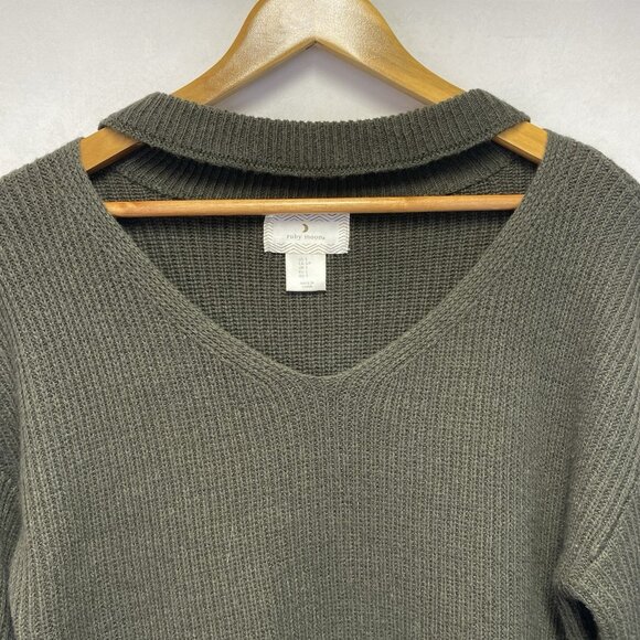 Ruby Moon Ribbed Knit Cut-Out Sleeves & Neck Pullover Sweater Women Small Green - Picture 10 of 14